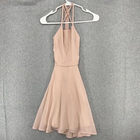 Lulu's Fit And Flare Dress Size Small Blush Pink Lace Up Knee Length Halter Top - Picture 1 of 11